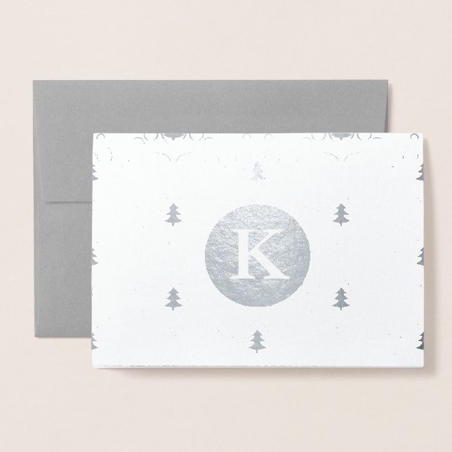 Carte Dorée Monogramme motif de Noël argent (Devant avec enveloppe)