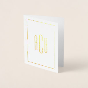 Carte Dorée Monogramme simple vertical à trois lettres bordure