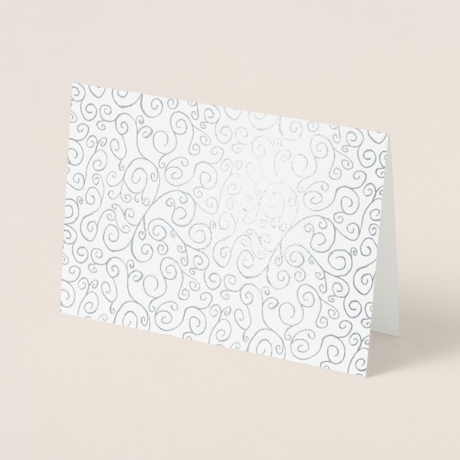 Carte Dorée Motif de courbe argenté sur blanc (Devant)