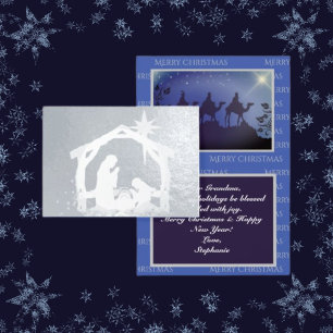 Carte Dorée Nativité Lux Blue & Silver Christmas