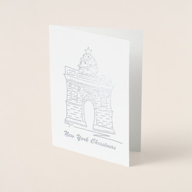 Carte Dorée New York Noël NYC Washington Carré Arch Tree (Devant)