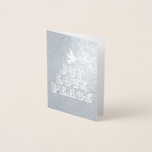 Carte Dorée Noël arbre joie amour paix blanc feuille de colomb