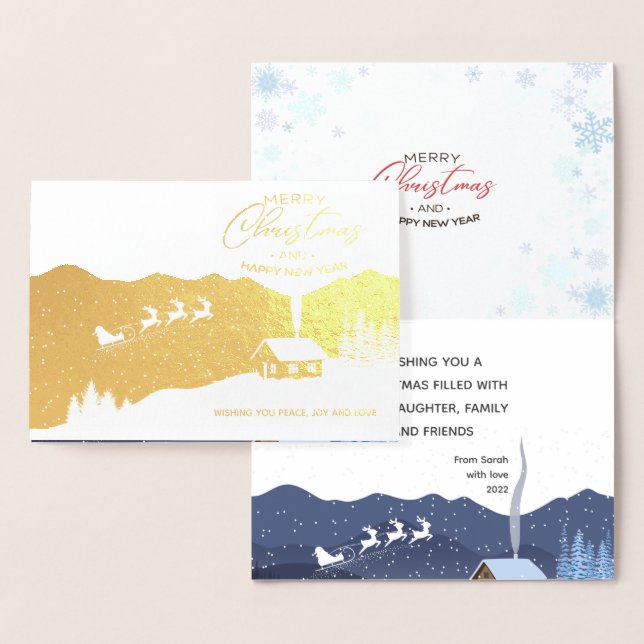 Carte Dorée Noël | Bonne année | Père Noël personnalisable (Affichage)