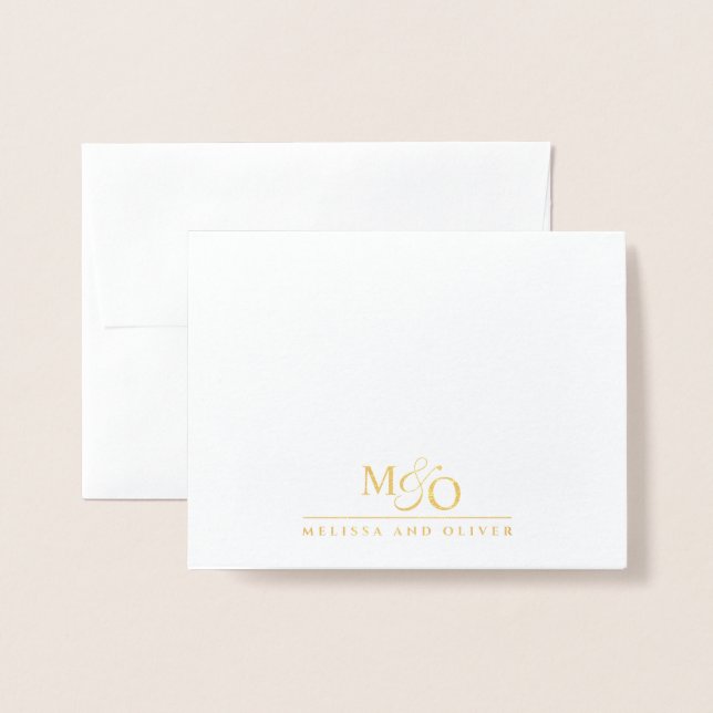 Carte Dorée Nom du couple Mariage Monogram Gold (Devant avec enveloppe)