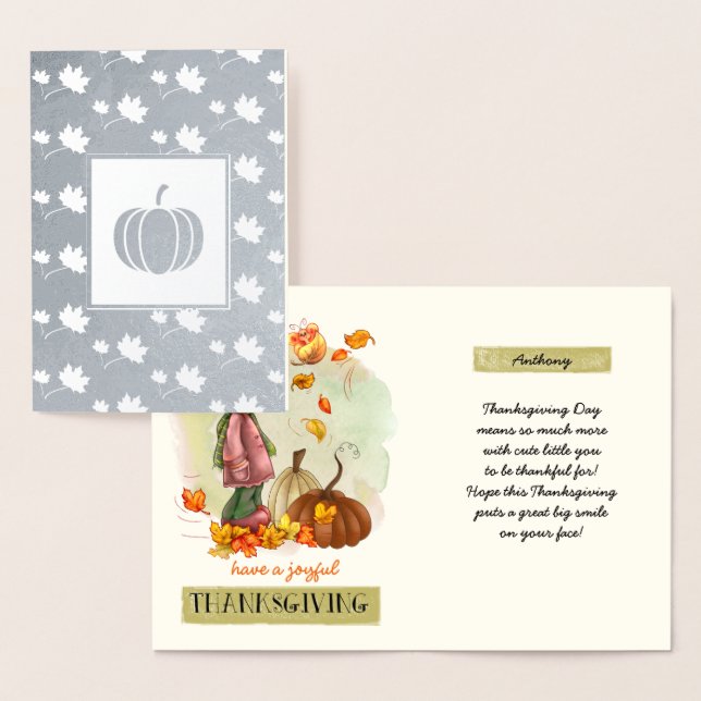 Carte Dorée Nom personnalisé Thanksgiving Real (Affichage)