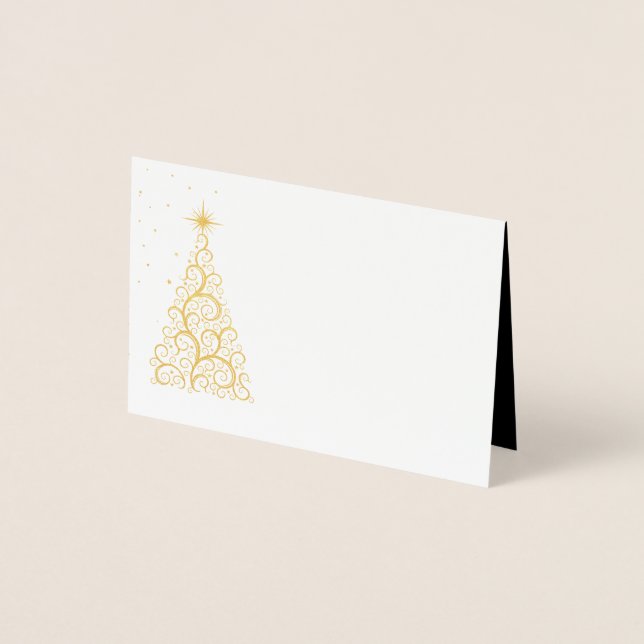 Carte Dorée Nom Place Card Or Foiled ChristmasTree & Stars (Devant)