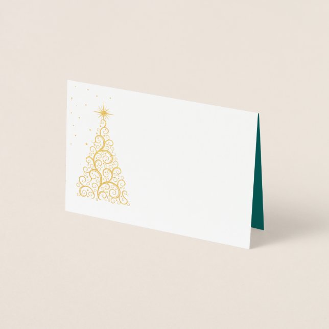 Carte Dorée Nom Place Card Or Foiled ChristmasTree & Stars (Devant)