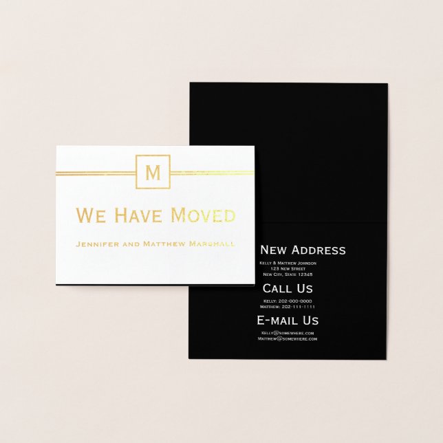 Carte Dorée Nous Avons Déménagé Black White Gold Moving Faire- (Affichage)