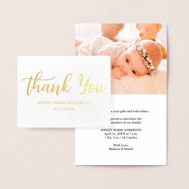 Carte Dorée Nouveau Merci moderne Baby Gold Foil Note Card (Affichage)