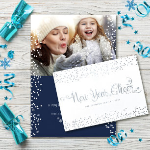 Carte Dorée Nouvel an photo Cheval White Snowflakes Real Argen