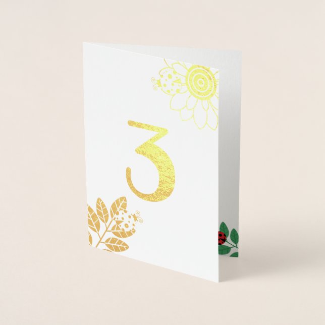 Carte Dorée Numéro d'huile or de coccinelle mûre Anniversaire (Devant)