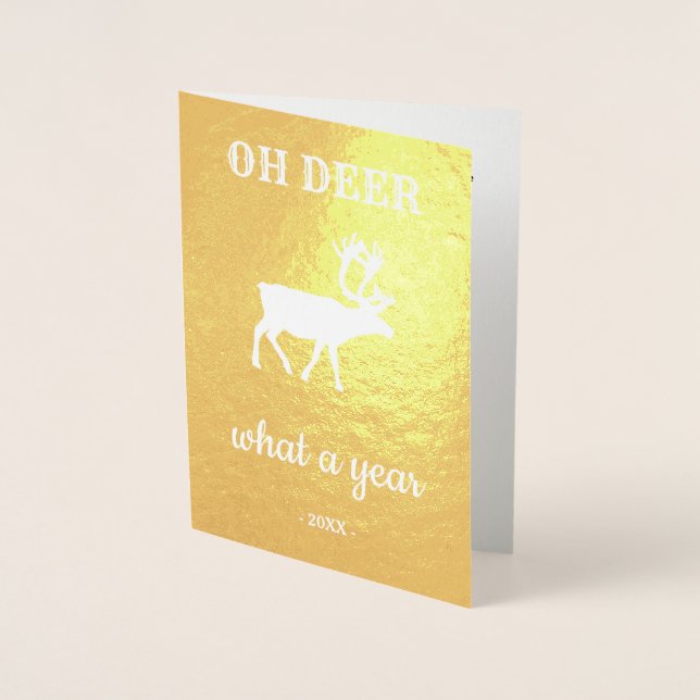 Carte Dorée Oh Deer Quelle année de Noël aux rennes (Devant)