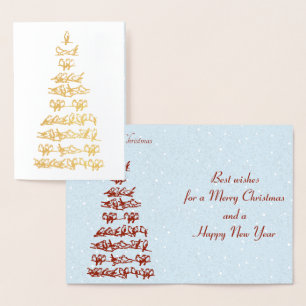 Carte Dorée Oiseaux Arbre de Noël
