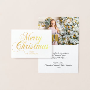 Carte Dorée Or élégant de PHOTO de salutation de Joyeux Noël
