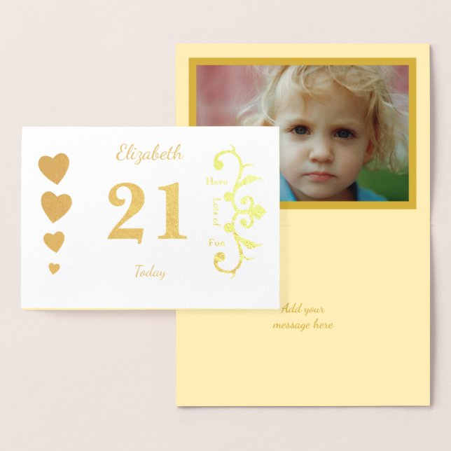 Carte Dorée Or personnalisé 21e anniversaire (Affichage)