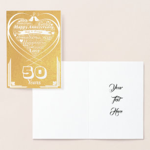 Carte Dorée Or personnalisé d'anniversaire d'art cinquantième