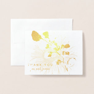 Carte Dorée Or véritable feuille MERCI Floral Personnalisé