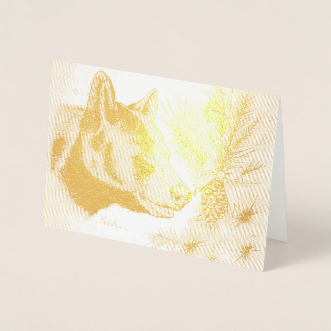 Carte Dorée Ours noir et sapin de Noël (Devant)