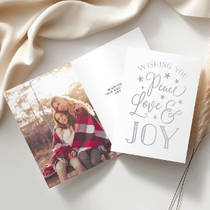 Carte Dorée Paix, amour et joie Photo de Noël Silver