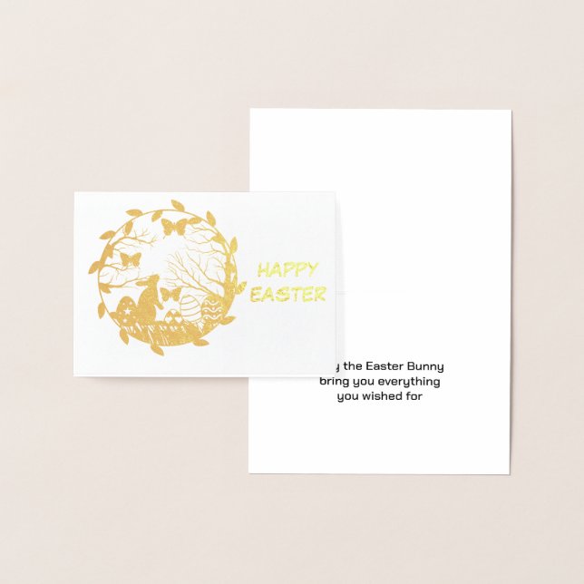 Carte Dorée Pâques Bunny Wait Gold Foil Card (Affichage)