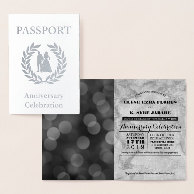 Carte Dorée Passeport Argenté pour Soirée d'Anniversaire (Affichage)