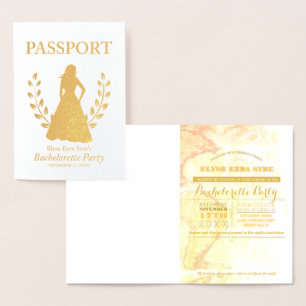 Carte Dorée Passeport Bachelorette Parti feuille d'or