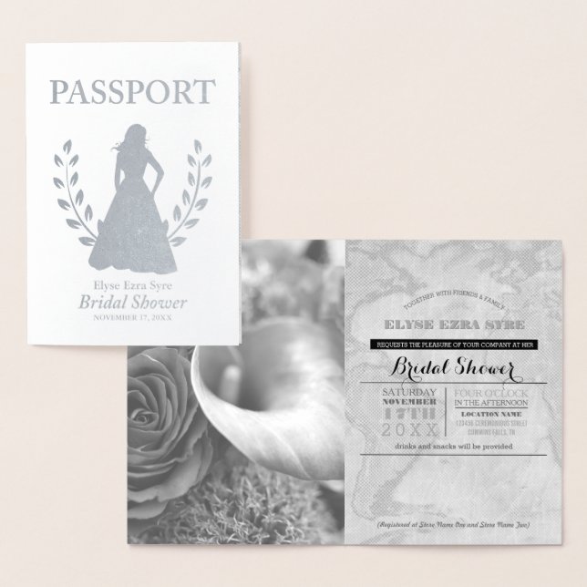Carte Dorée Passeport Fête des mariées feuille argent (Affichage)