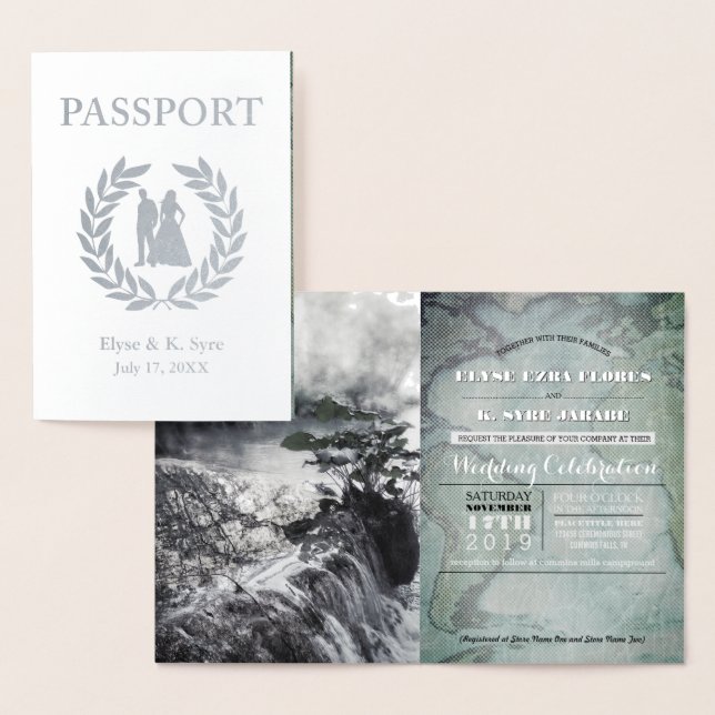 Carte Dorée passeport mariage feuille argent (Affichage)