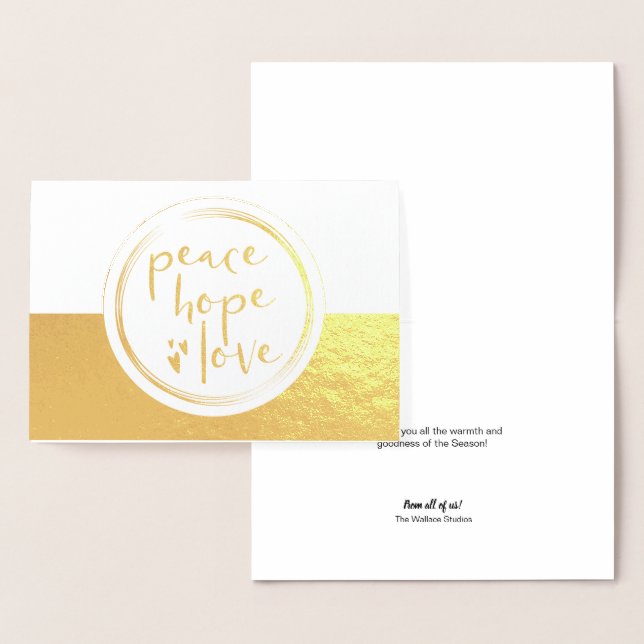 Carte Dorée Peace hope love company Noël (Affichage)