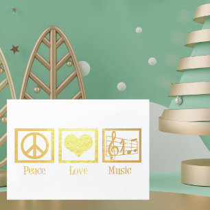 Carte Dorée Peace Love Musique Beau Musicien Or