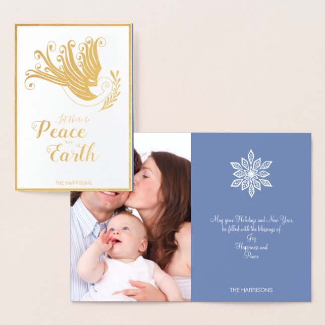 Carte Dorée Peace on Earth Dove Photo de Noël Gold (Affichage)