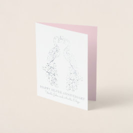 Carte Dorée Peacock peahen ligne art couple argent anniversair