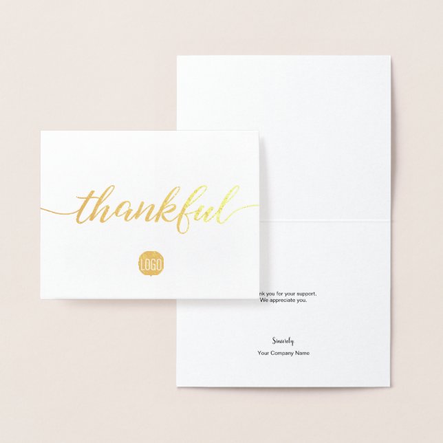 Carte Dorée Personnalisé Elegant Thankful Entreprise Merci d'a (Affichage)