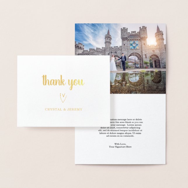 Carte Dorée Photo de coeur simple Mariage élégant moderne (Affichage)