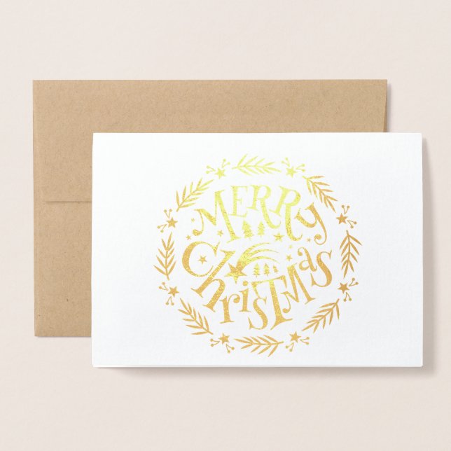 Carte Dorée Photo de famille de Noël joyeuse (Devant avec enveloppe)