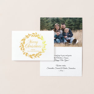 Carte Dorée PHOTO de famille élégante de houx de guirlande de