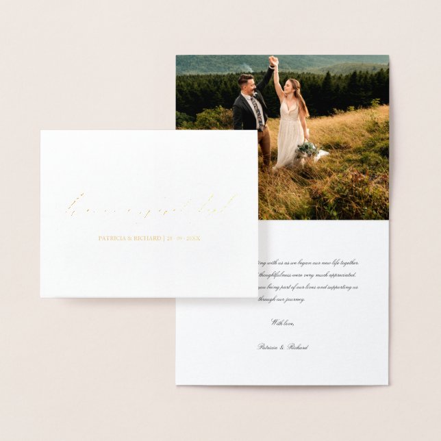 Carte Dorée Photo de Merci Mariage Chic pour toujours Grateful (Affichage)