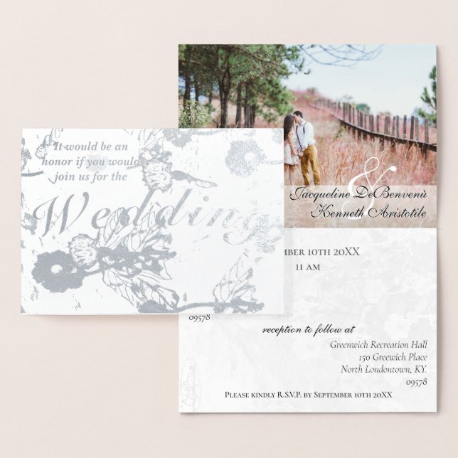 Carte Dorée Photo Floral Silver Foil Mariage Cérémonie (Affichage)