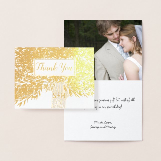 Carte Dorée Photo Initiales Gold Foil Arbre Trunk Merci (Affichage)