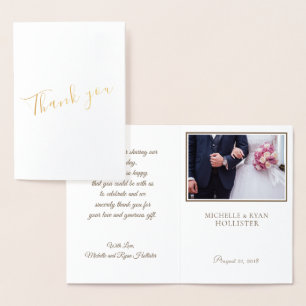 Carte Dorée Photo Message Élégant Merci Photo de Mariage