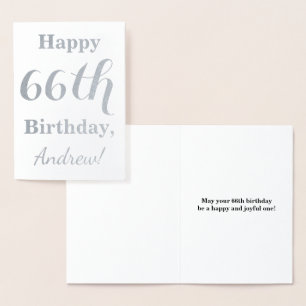 Carte Dorée Phuile d'argent simple "HAPPY 66th BIRTHDAY" + Nom