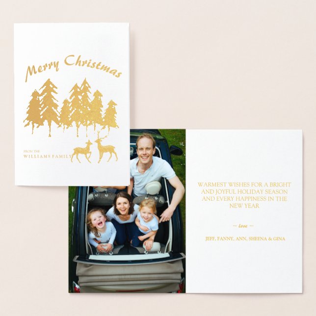 Carte Dorée Pine Woods Forest Reinder Photo Joyeux Noël (Affichage)