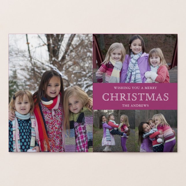 Carte Dorée Pink Winter Christmas Photo Collage (Intérieur)