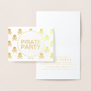 Carte Dorée Pirate Party Gold Foil Stripe crâne