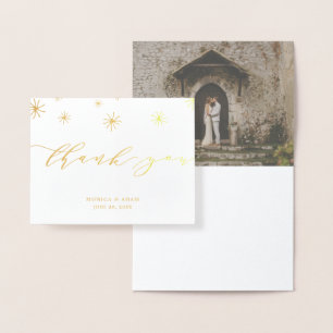Carte Dorée Pom Pom Mariage de script moderne Merci