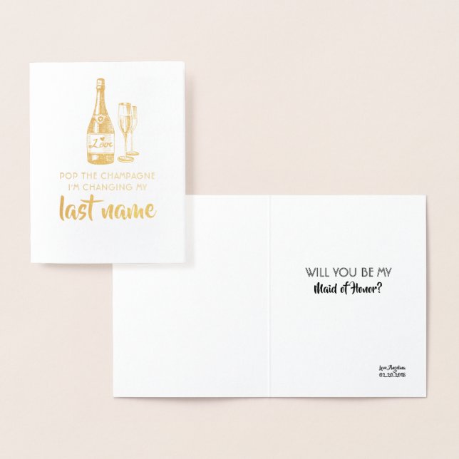 Carte Dorée Pop The Champagne - Drôle Bridesmaid Proposition (Affichage)