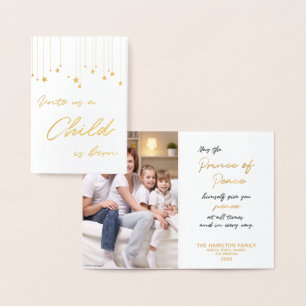 Carte Dorée Pour nous un enfant naît Noël d'or manuscrit