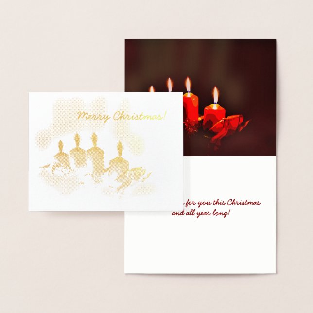 Carte Dorée Quatre Jolies bougies en or Joyeux Noël (Affichage)