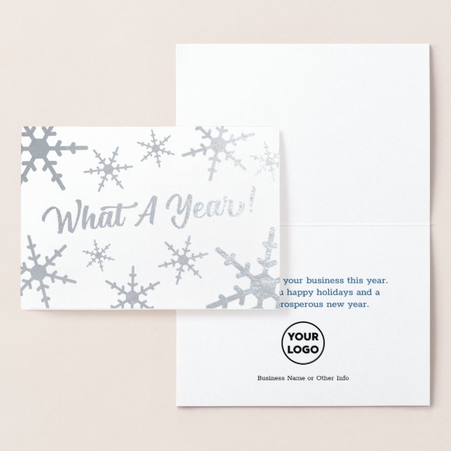 Carte Dorée Quel An Silver Snowflakes Business Holiday (Affichage)
