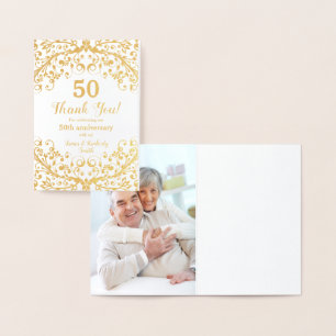 Carte Dorée Real Gold Foil 50ème Mariage Anniversaire Merci